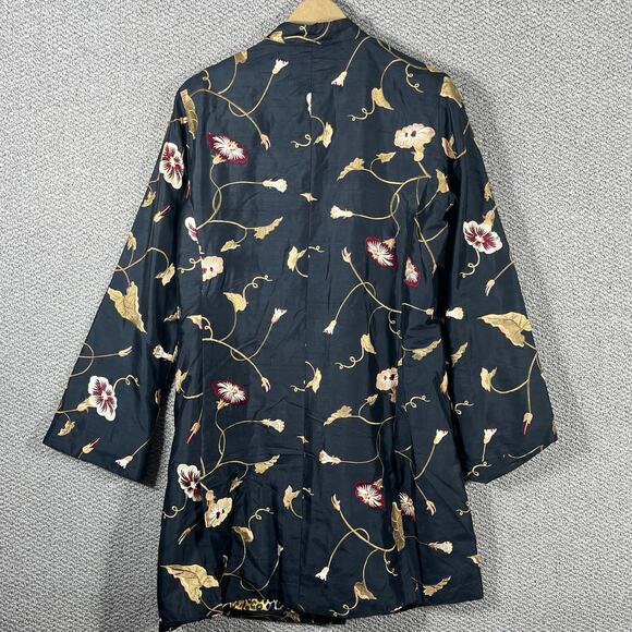 Spiegel Silk Jacket Womens Small Black Floral Embroidered Long Sleeve Lined - Picture 7 of 11